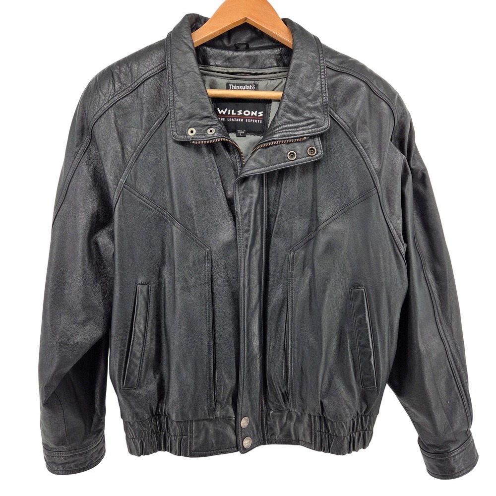 Vintage Wilsons Leather Bomber Jacket Black Thinsulate Moto Mens‎ L